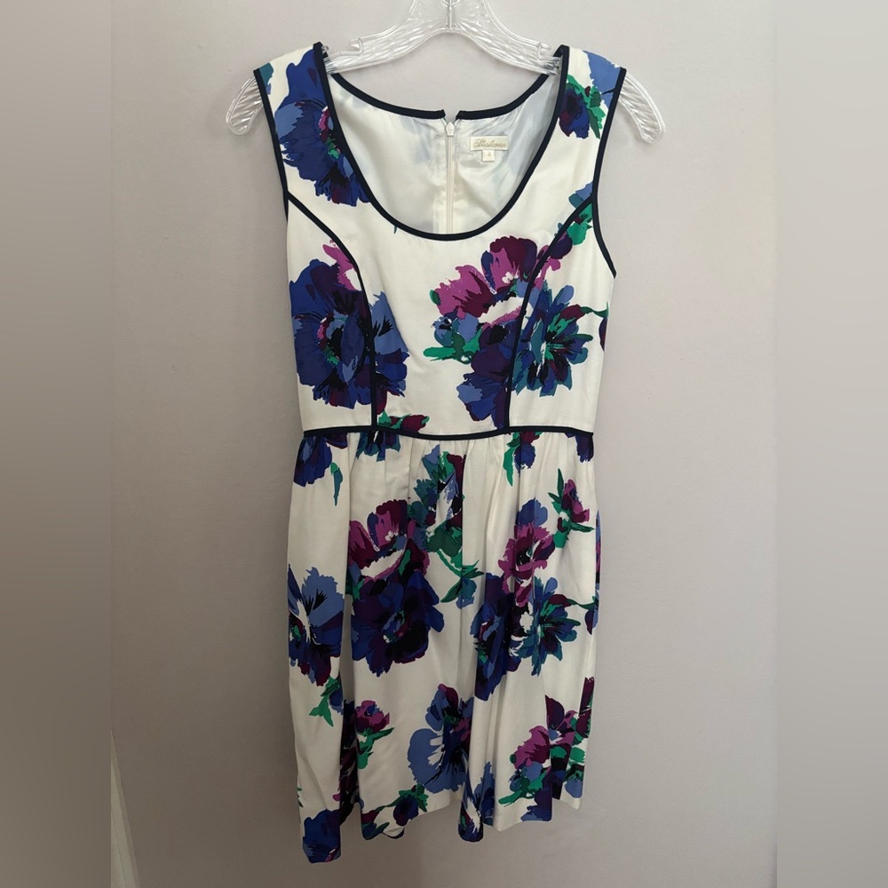 Shoshanna White Floral Mini Dress with Blue, Purple & Green Prints